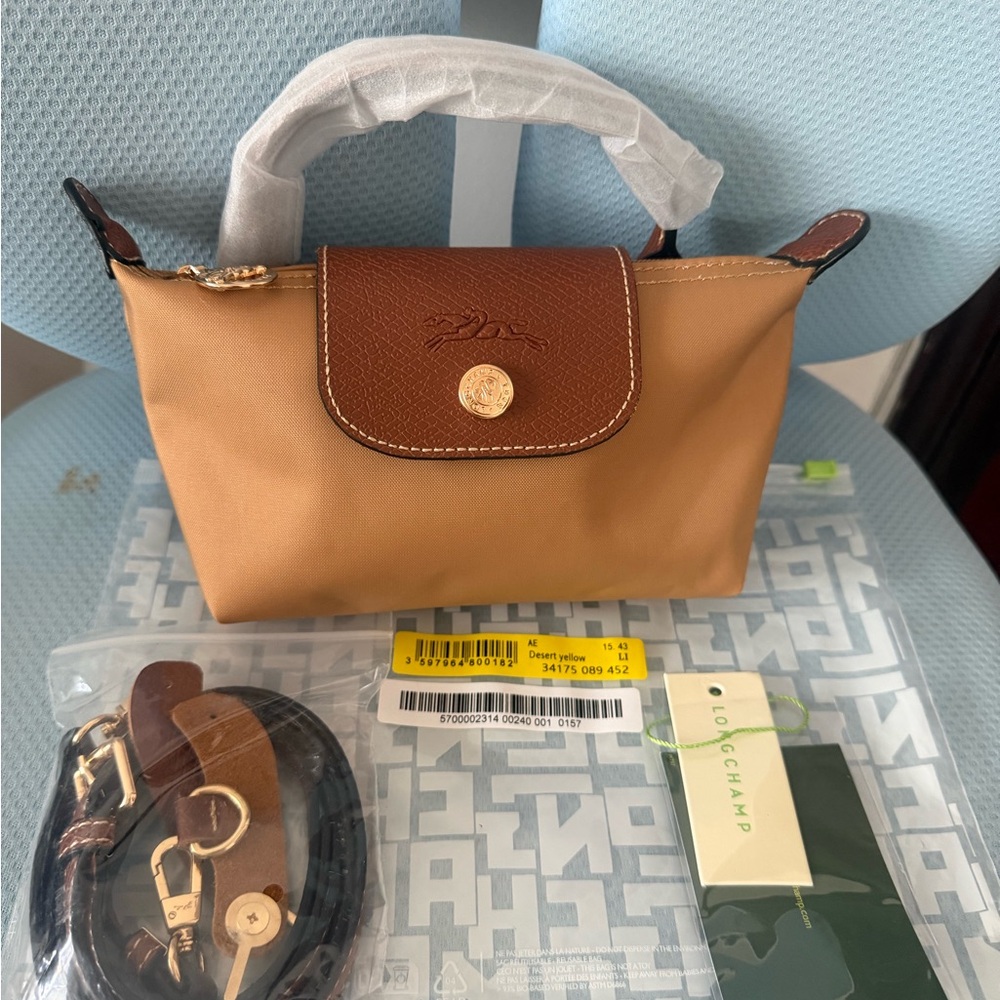 Longchamp Mini Top-Handle Tote in Desert Yellow and Brown - Picture 1 of 3